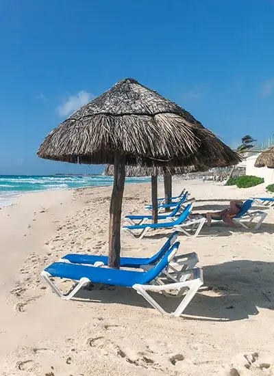 palapa on cancun beach on a sunny day
