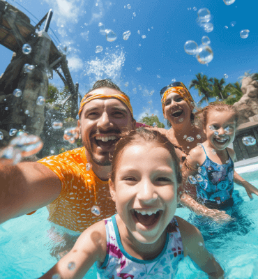 family having fun in Cancun water park