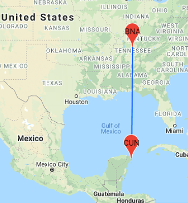 flight map from nashville to cancun